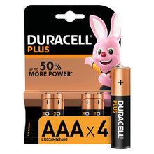 Load image into Gallery viewer, Duracell Plus Power AAA MN2400 1.5V Alkaline Batteries 4 Pack
