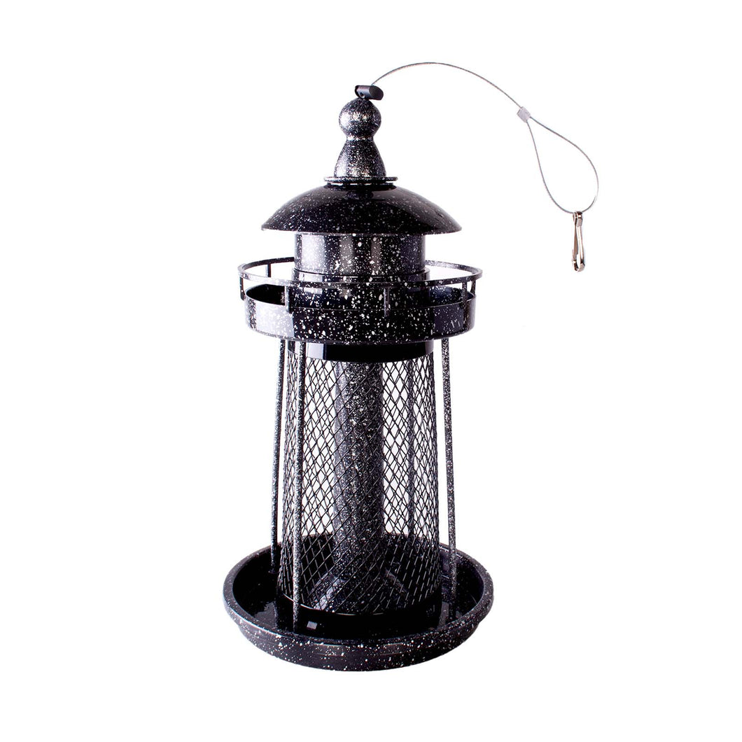 Black lighthouse bird feeder