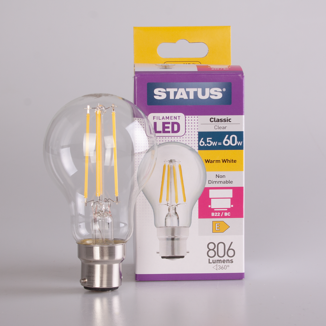 Status LED Filament Bulb 6.5w-60w Bayonette - Warm White