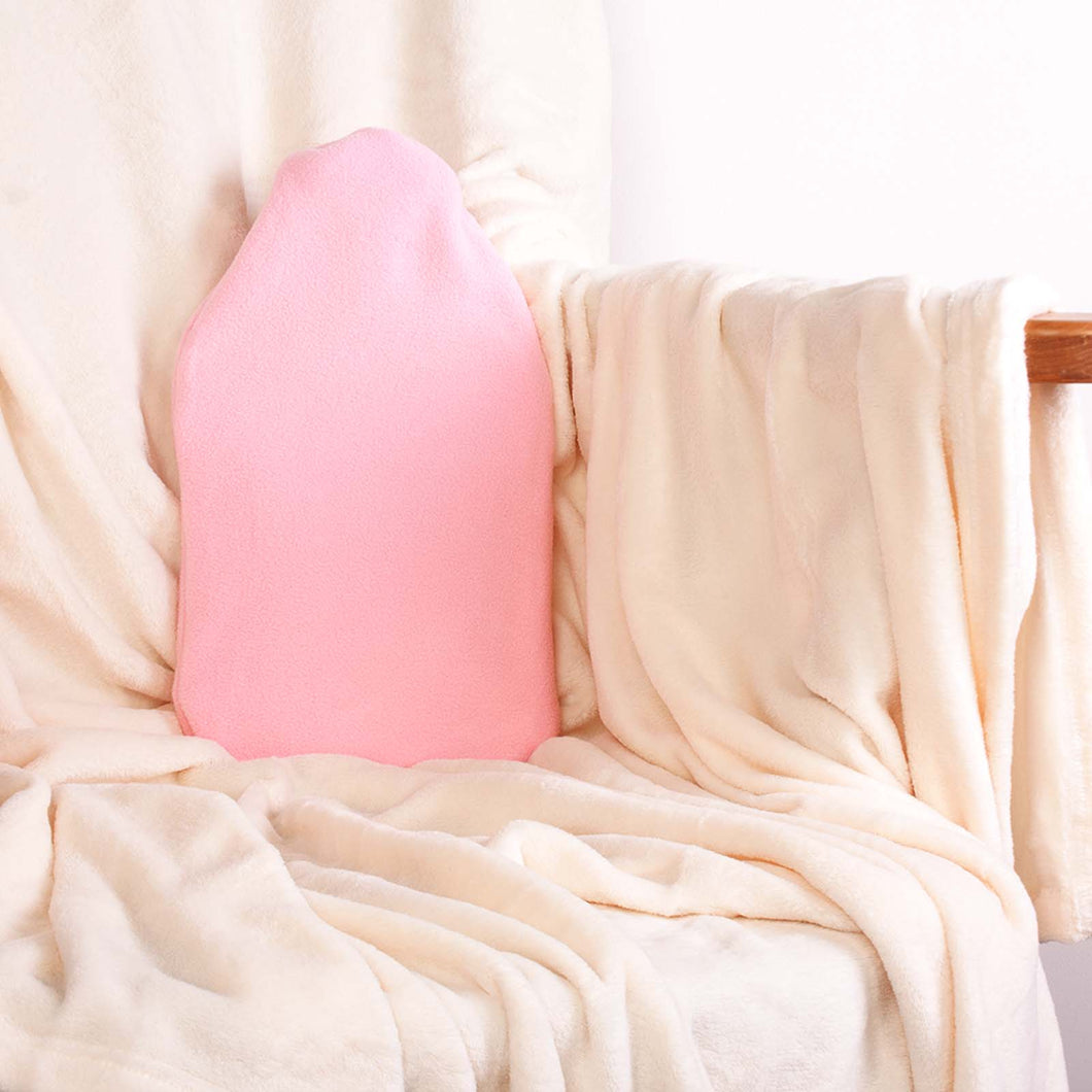 Pink polar fleece hot water bottle