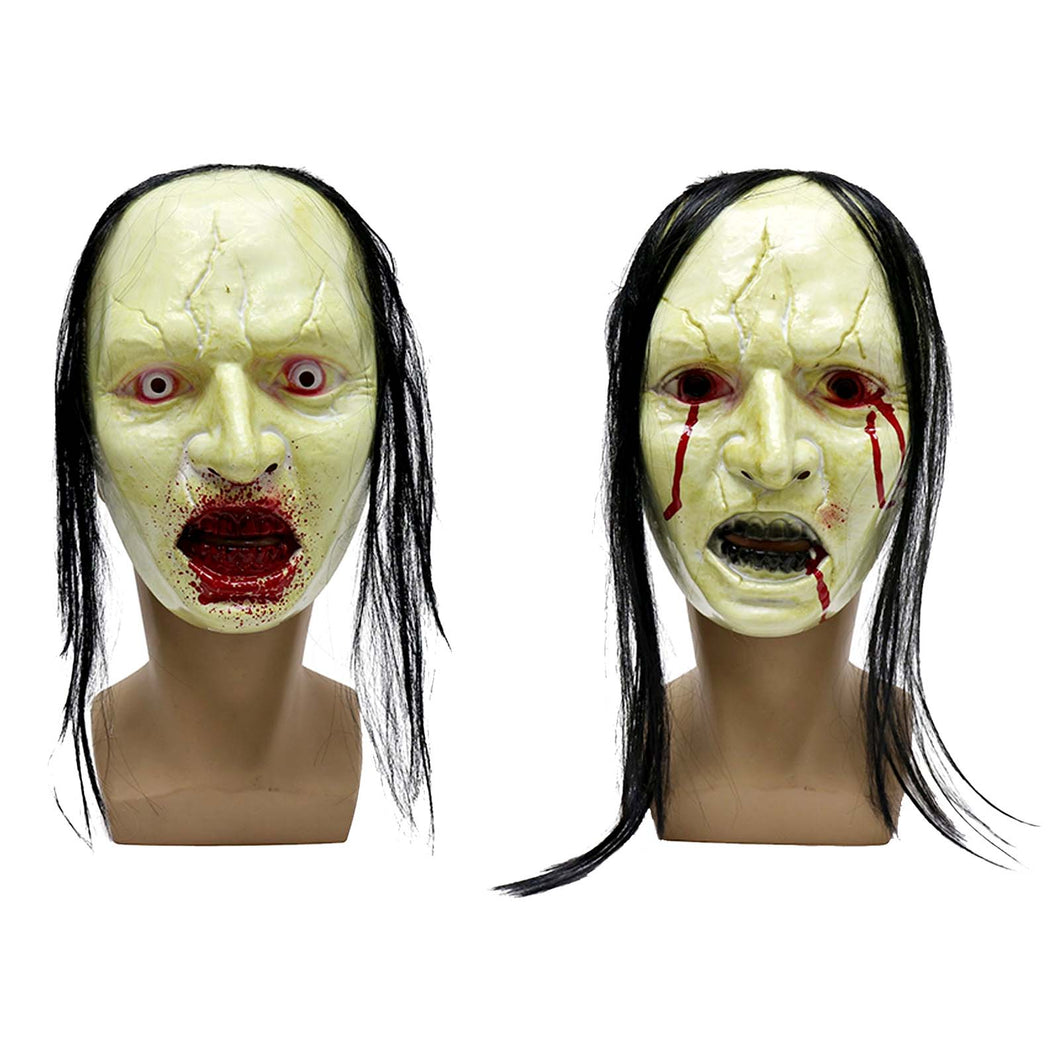 Assorted bloody latex masks with wigs