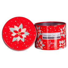 Load image into Gallery viewer, Joy scented candle in a metal tin with lid
