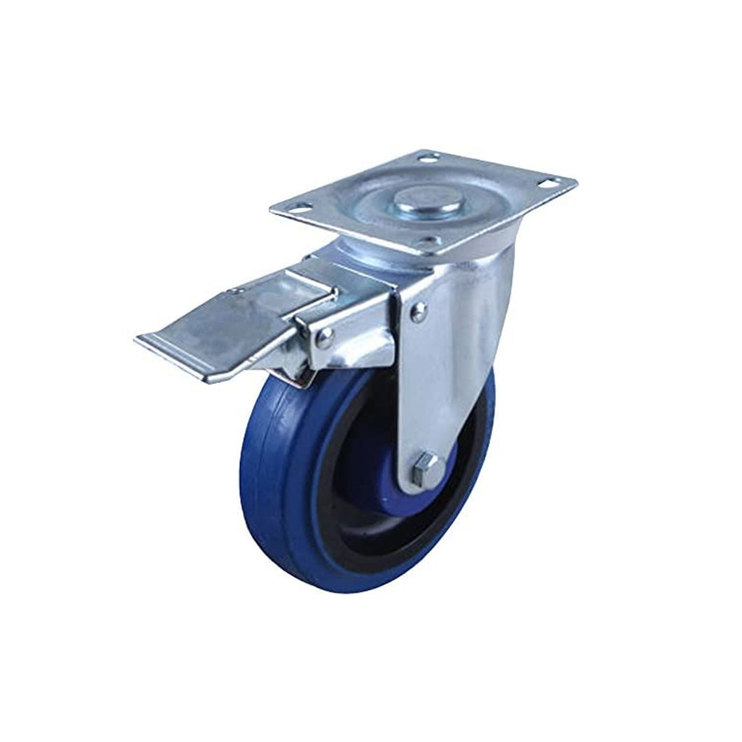 Castor-Brake Blue Swivel Plate Wheel 125mm