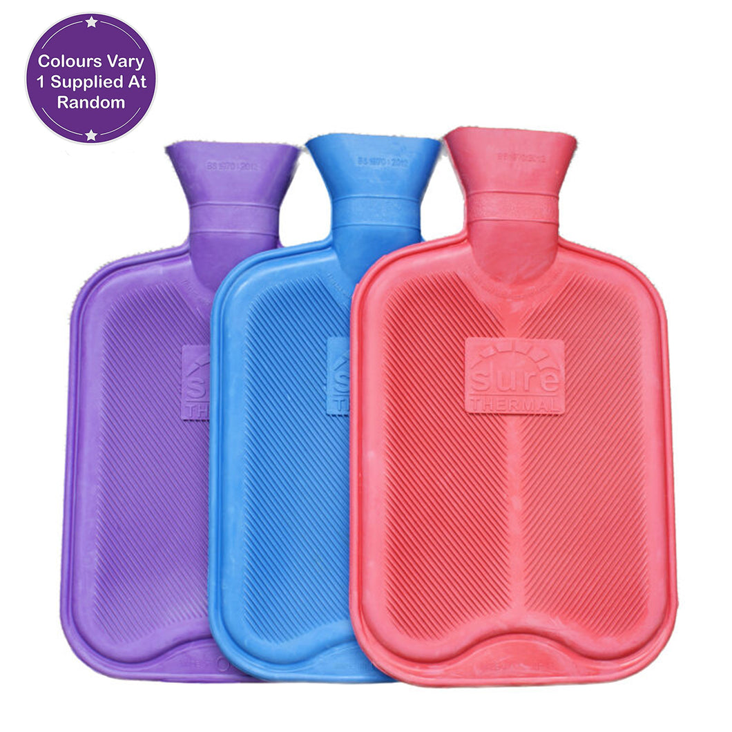 Double Ribbed Rubber Hot Water Bottle 2L Assorted