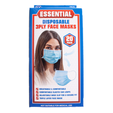 Load image into Gallery viewer, Disposable Face Masks 20pk- 3ply Blue
