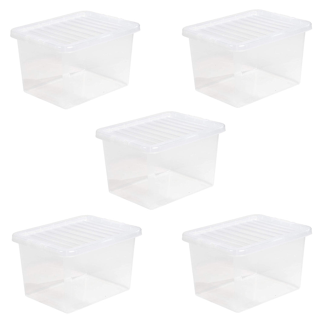 Wham Crystal Clear Storage Box With Lid 25L 5 Pack