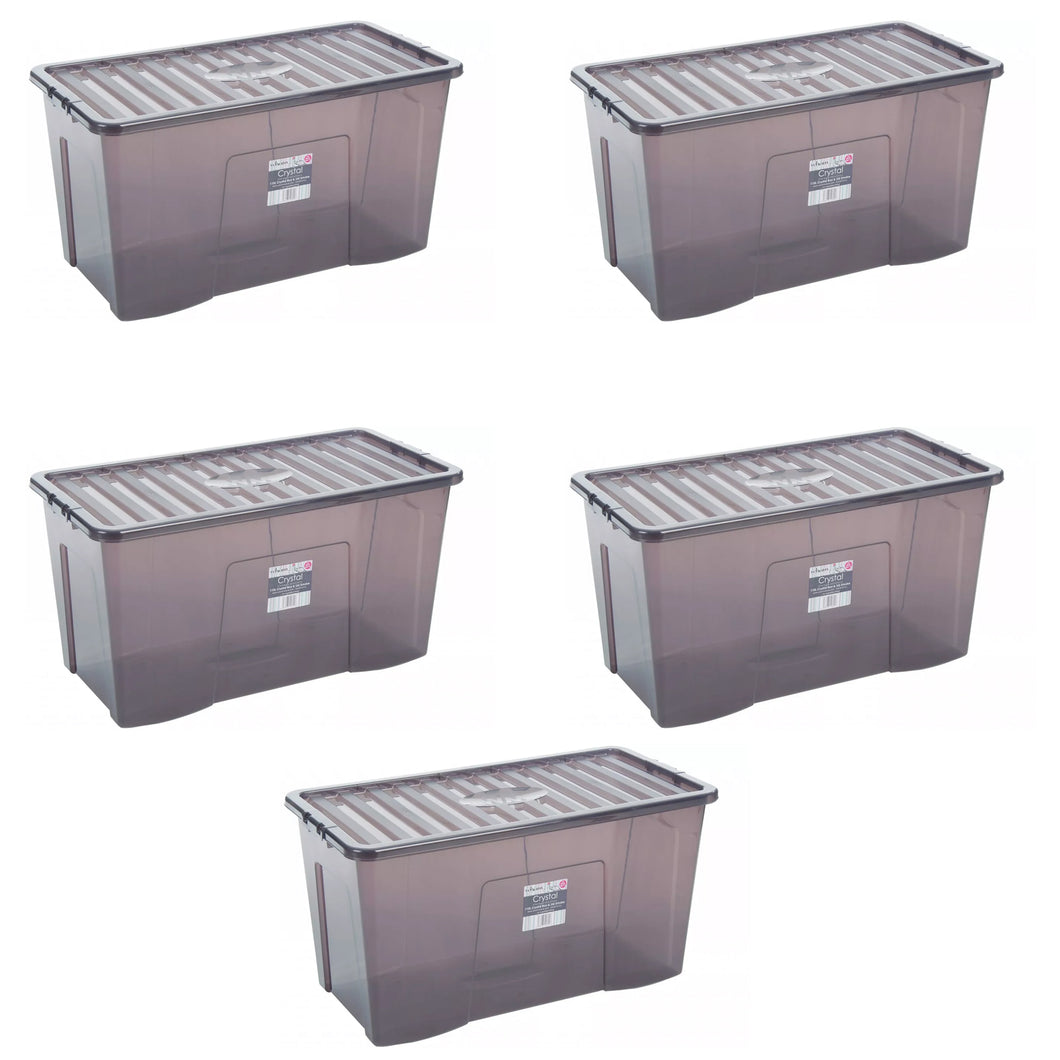 Wham Grey Storage Box With Lid 110L 5 Pack