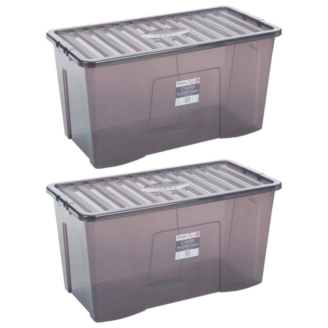 Wham Crystal Smoke Grey Storage Box 110L 2 Pack