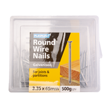 Load image into Gallery viewer, Plasplug Round Wire Nails 500g - 3.35 x 65mm
