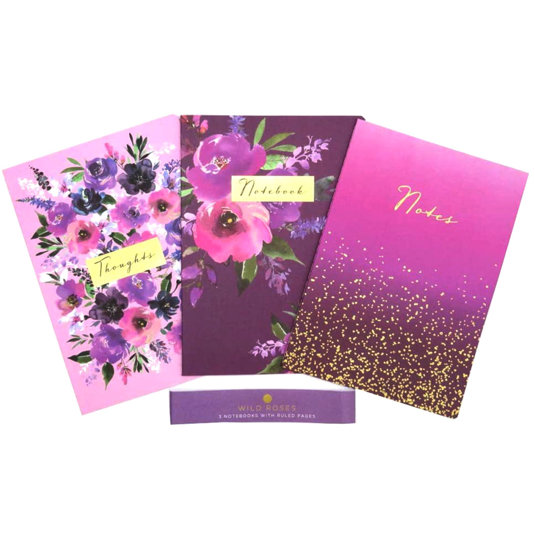 Design By Violet Wild Roses Lined Notebooks A4 3 Pack