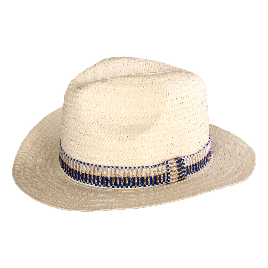 Black Ginger Children's Panama Hat With A Blue Band