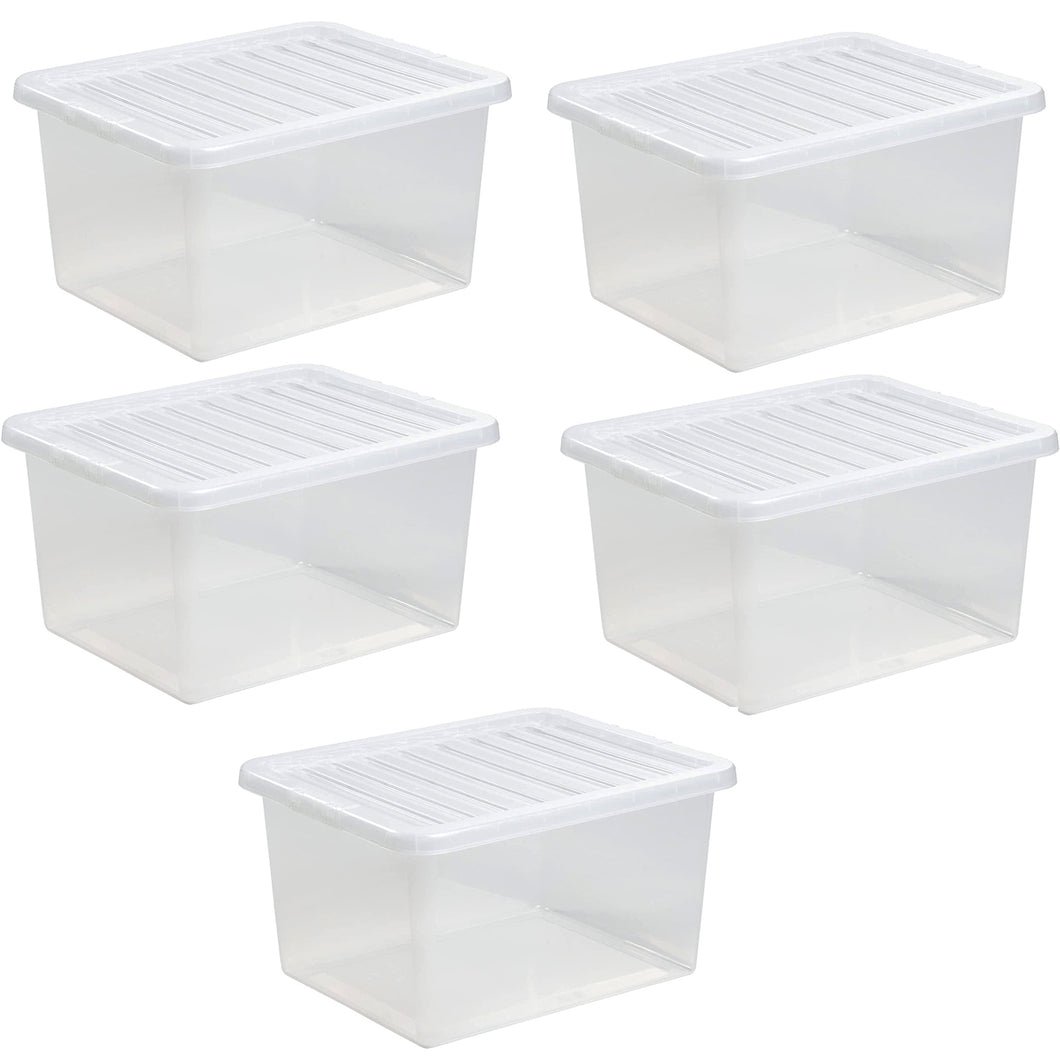 Wham Crystal Clear Storage Box With Lid 37L 5 Pack