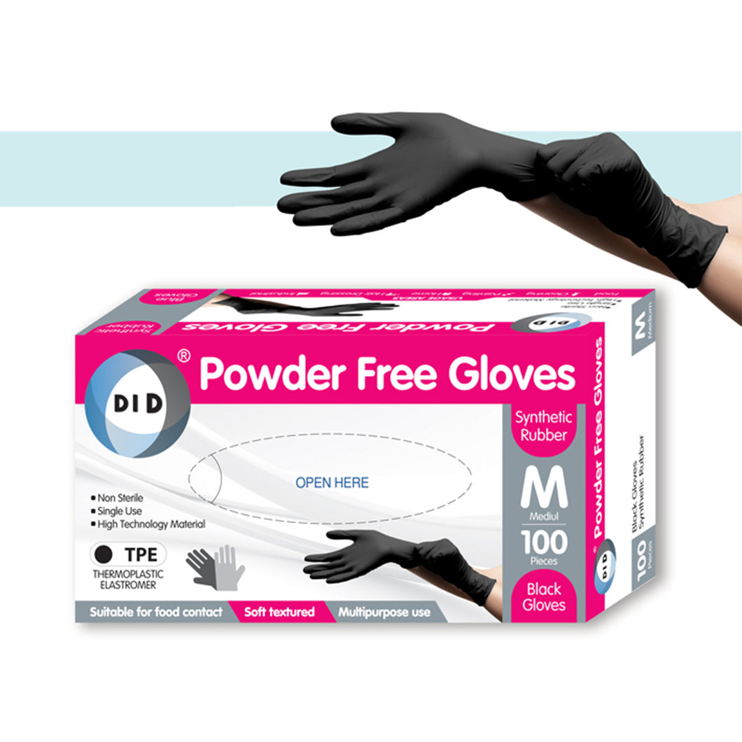 Powder Free Household TPE Gloves Medium 100 Pack - Black