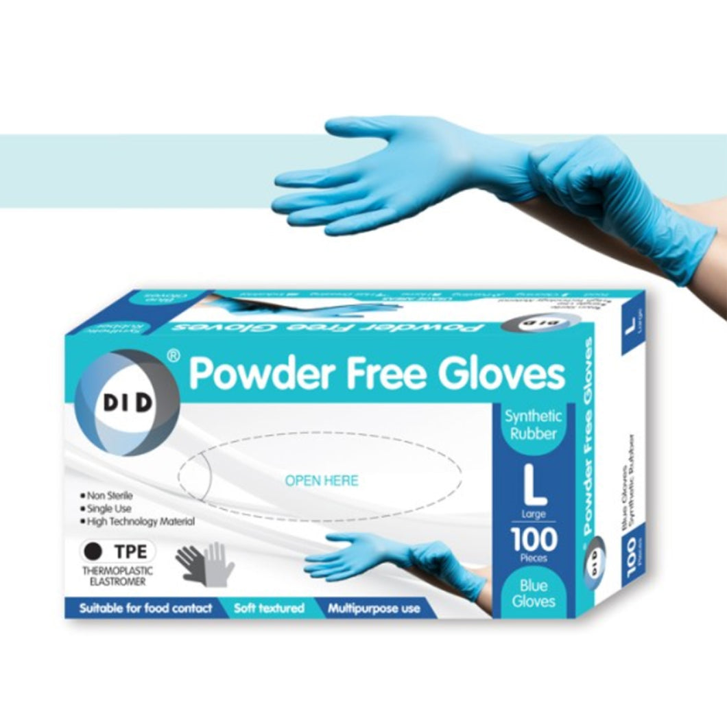 Powder Free Household TPE Gloves Large 100 Pack - Blue