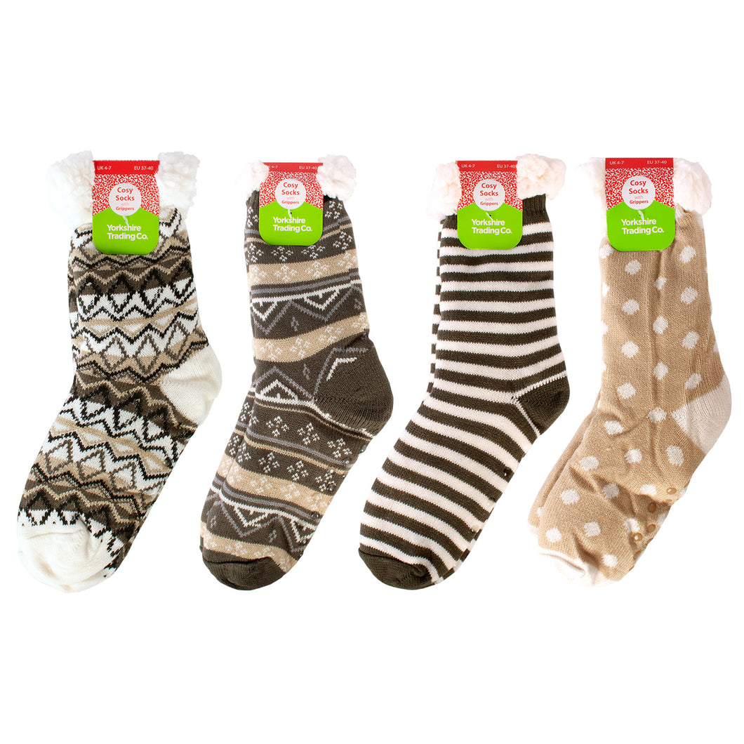 Ladies' Sherpa Lined Cosy Socks 1 Pack Assorted