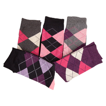 Load image into Gallery viewer, Exquisite Ladies Argyle Cotton Blend Socks 5pk
