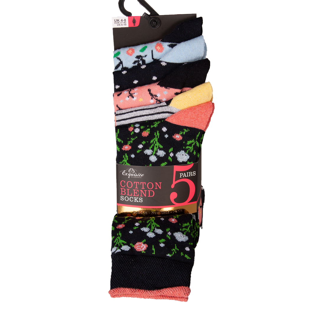 Exquisite Ladies Floral Cotton Socks 5pk