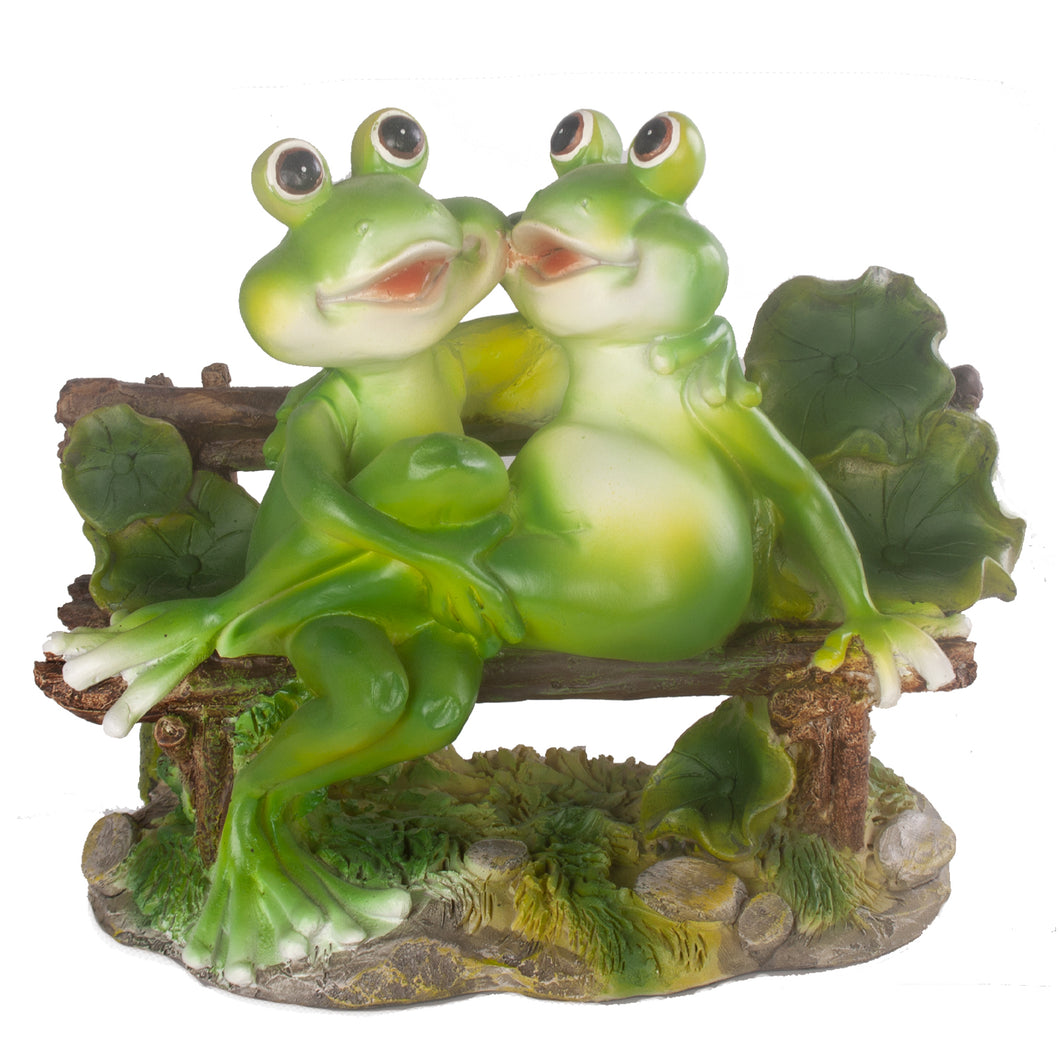 Garden Frogs Sitting On Bench