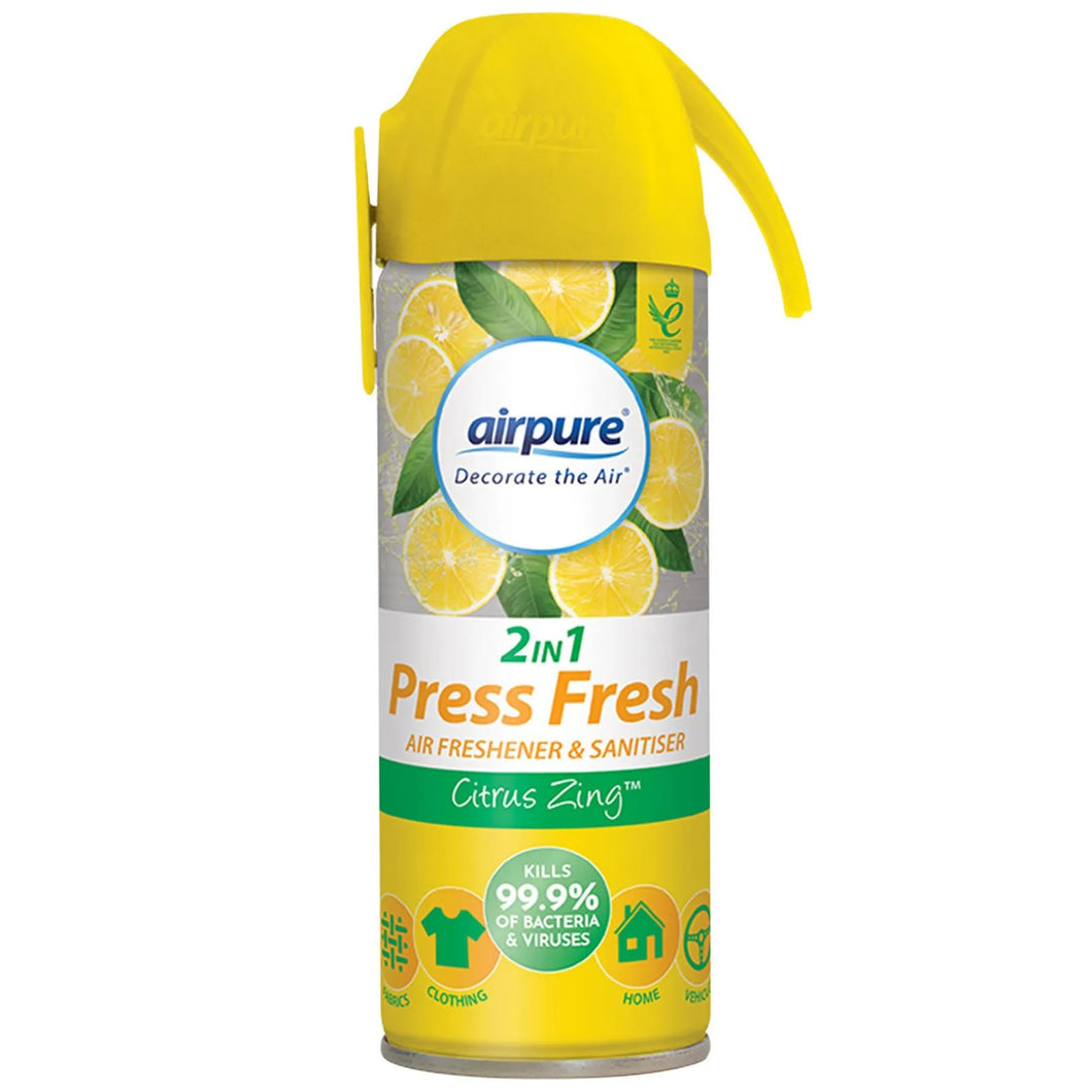 Airpure 2 In 1 Press Fresh Air Freshener Spray 180ml - Citrus Zing