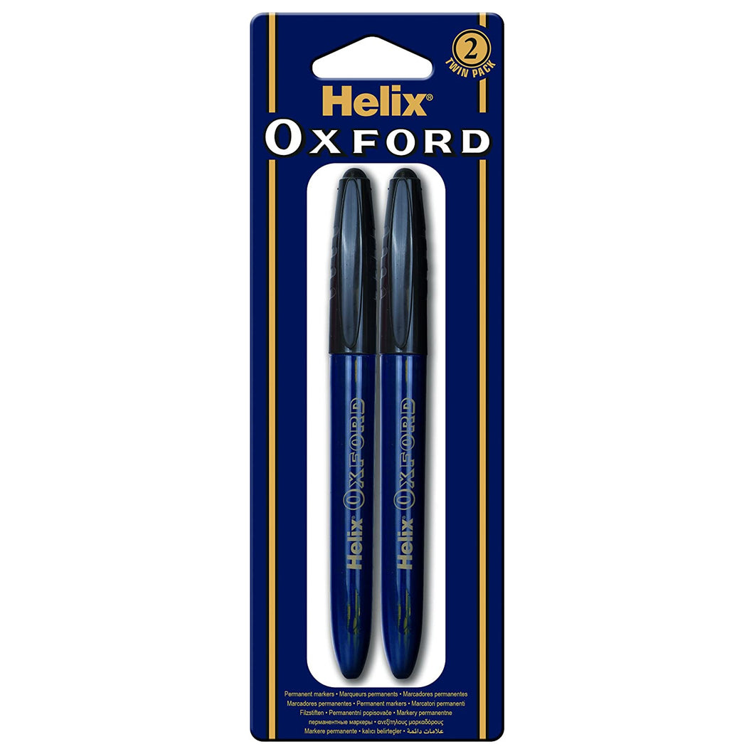Helix Oxford Black Permanent Marker Pens 2pk