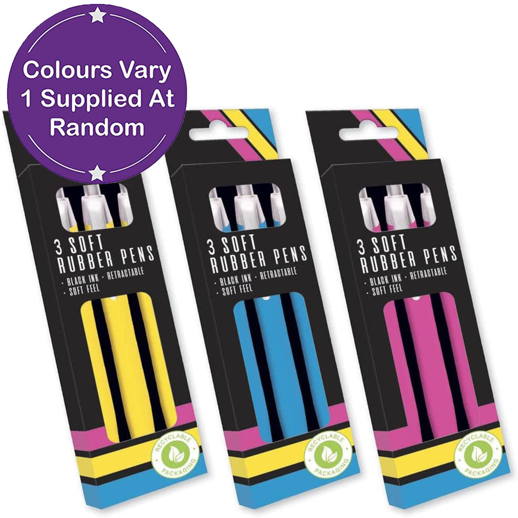 Soft Rubber Pens 3 Pack Assorted