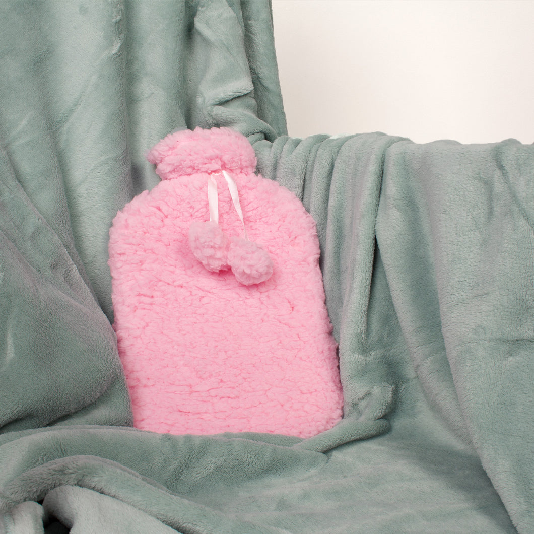 Cozy And Warm 2 Litre Teddy Fleece Hot Water Bottle - Pink