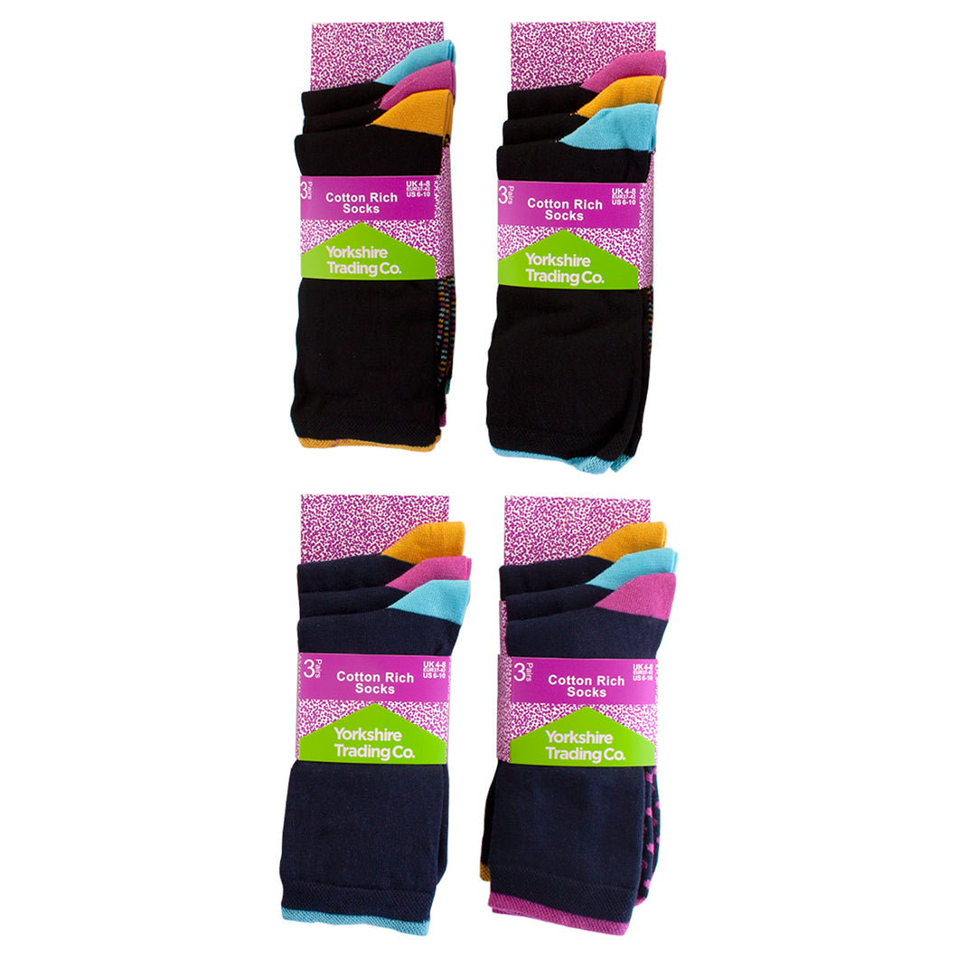 Ladies' Cotton Rich Socks 3 Pack Assorted