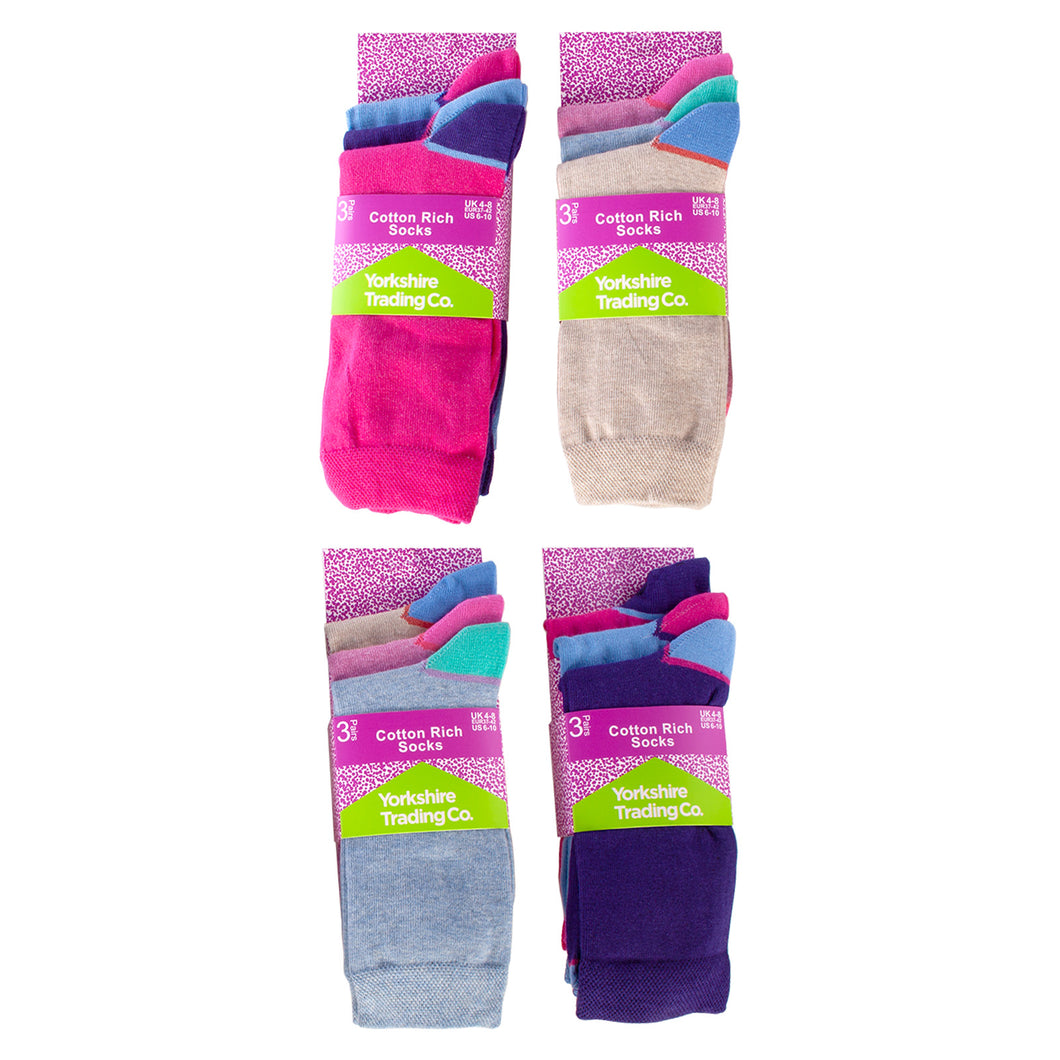 Ladies' Cotton Rich Socks 3 Pack Assorted
