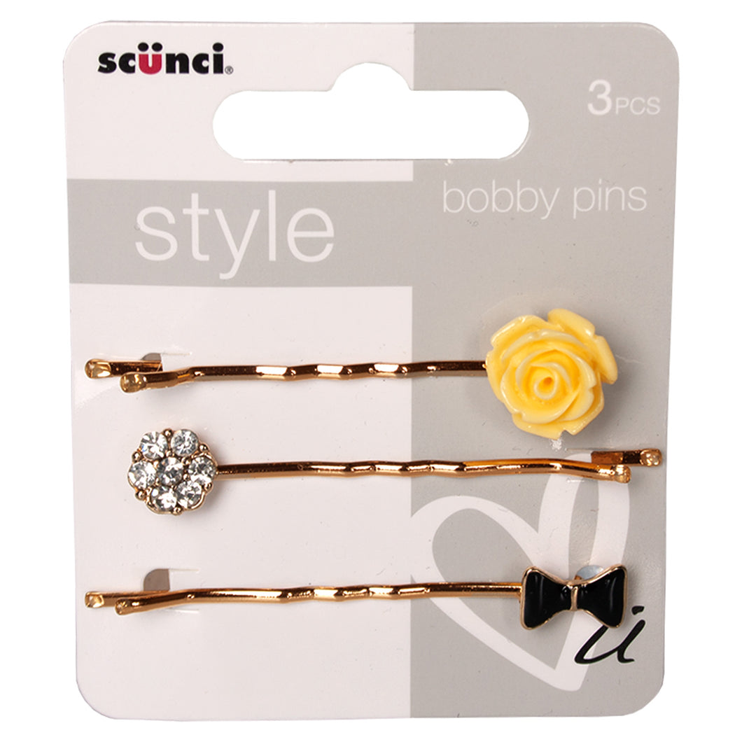 Scunci Flower And Bow Bobby Pins 3 Pack