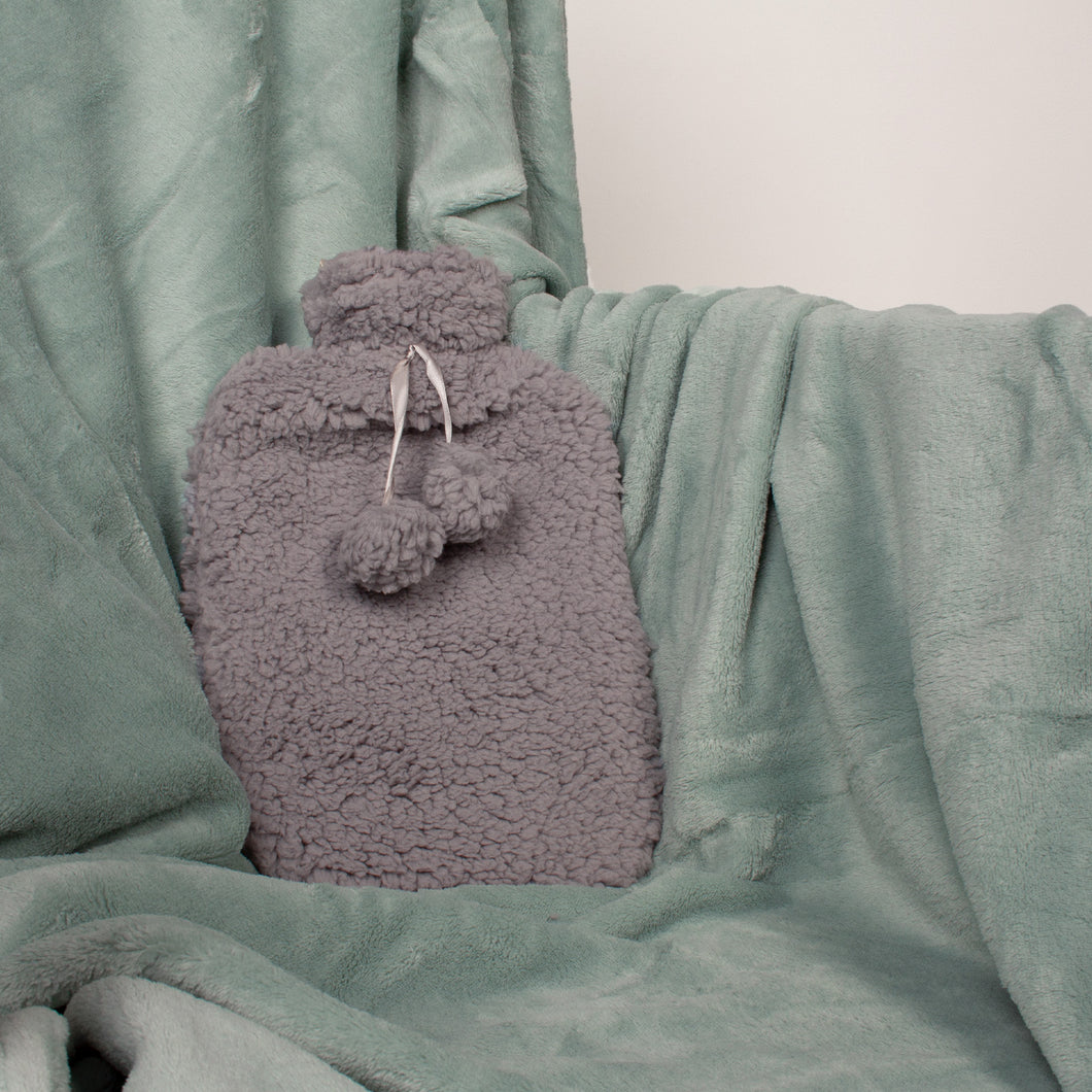 Cozy And Warm 2 Litre Teddy Fleece Hot Water Bottle - Grey