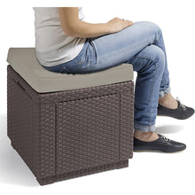 Load image into Gallery viewer, Keter Brown Garden Storage Seat Stool With Cushion 40L

