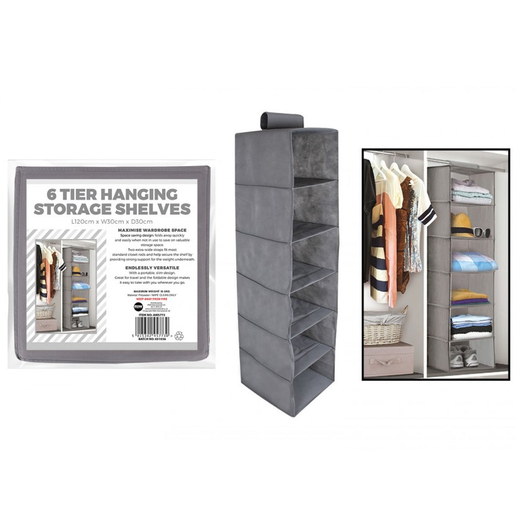 D-Clutter Grey Hanging Storage With 6 Shelves