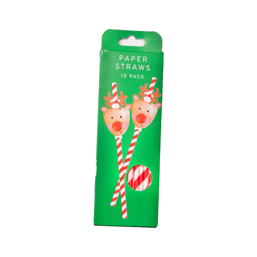 Reindeer Christmas Paper Straws - 10 Pack