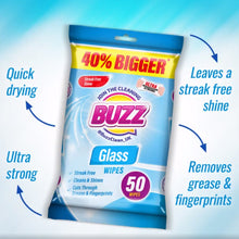 Load image into Gallery viewer, Buzz Glass Wipes 50pk
