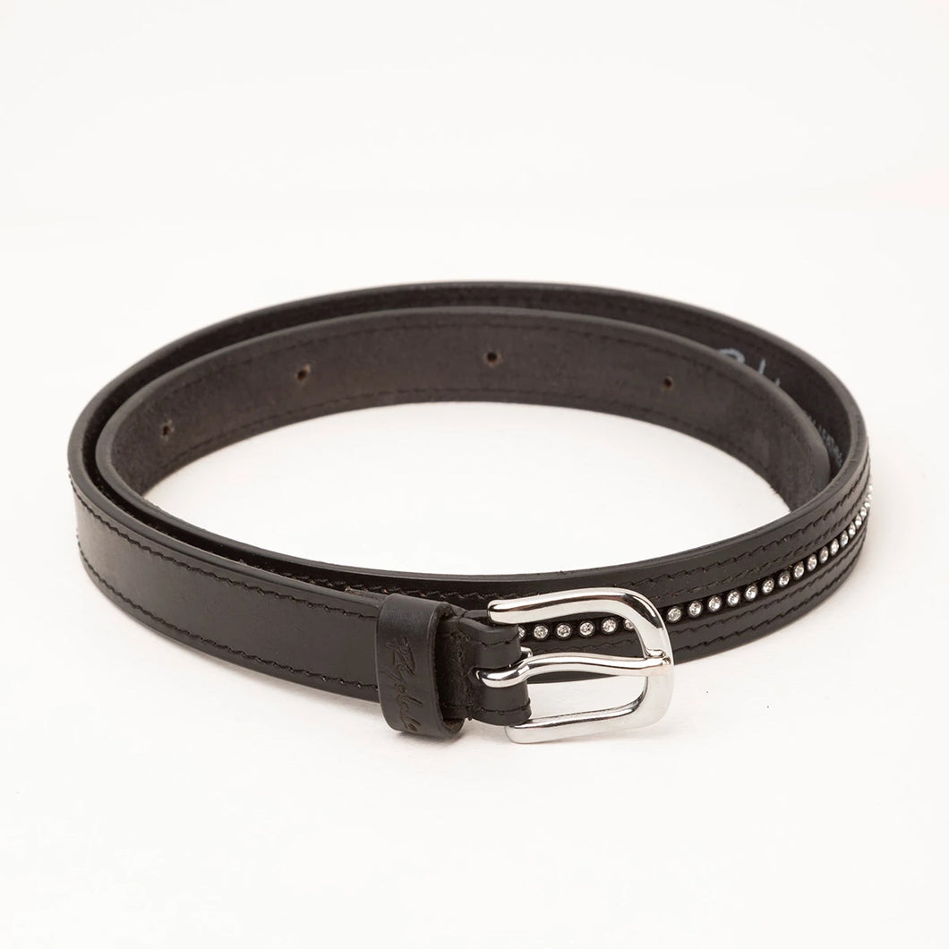 Black Leather Belt For Women With Diamante Inlays