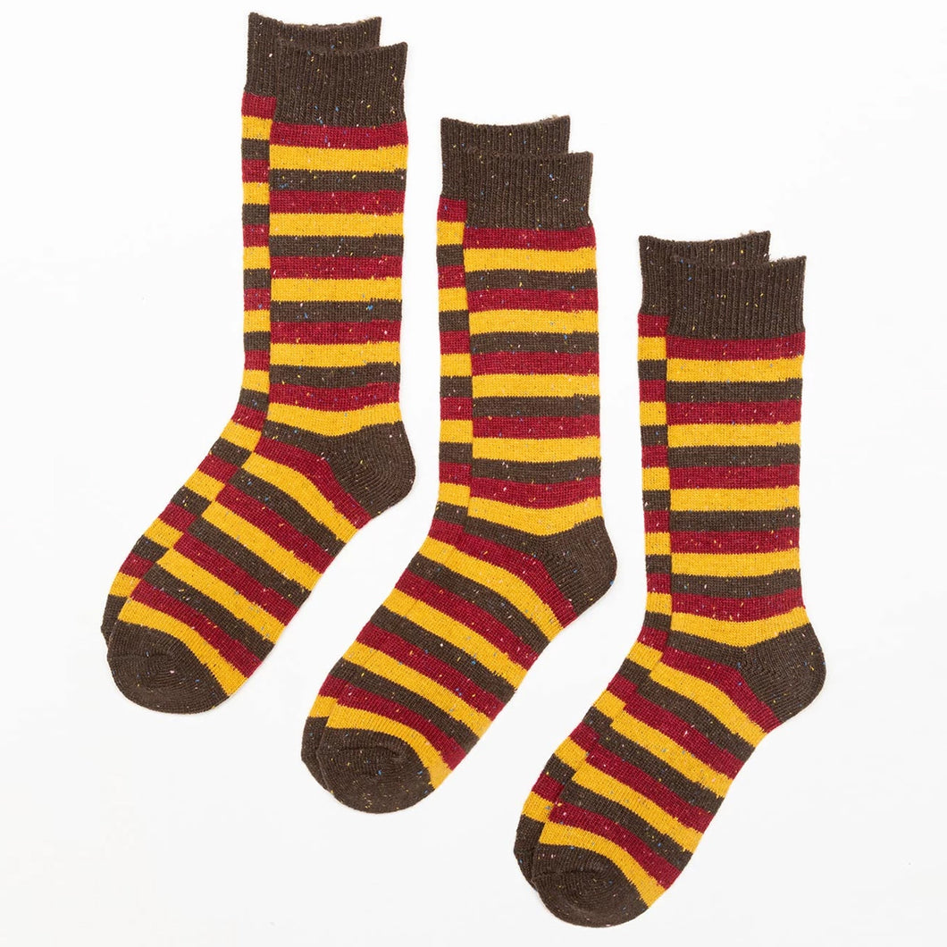 Rydale Mens Tri stripe Walking Socks Three Pack Brown