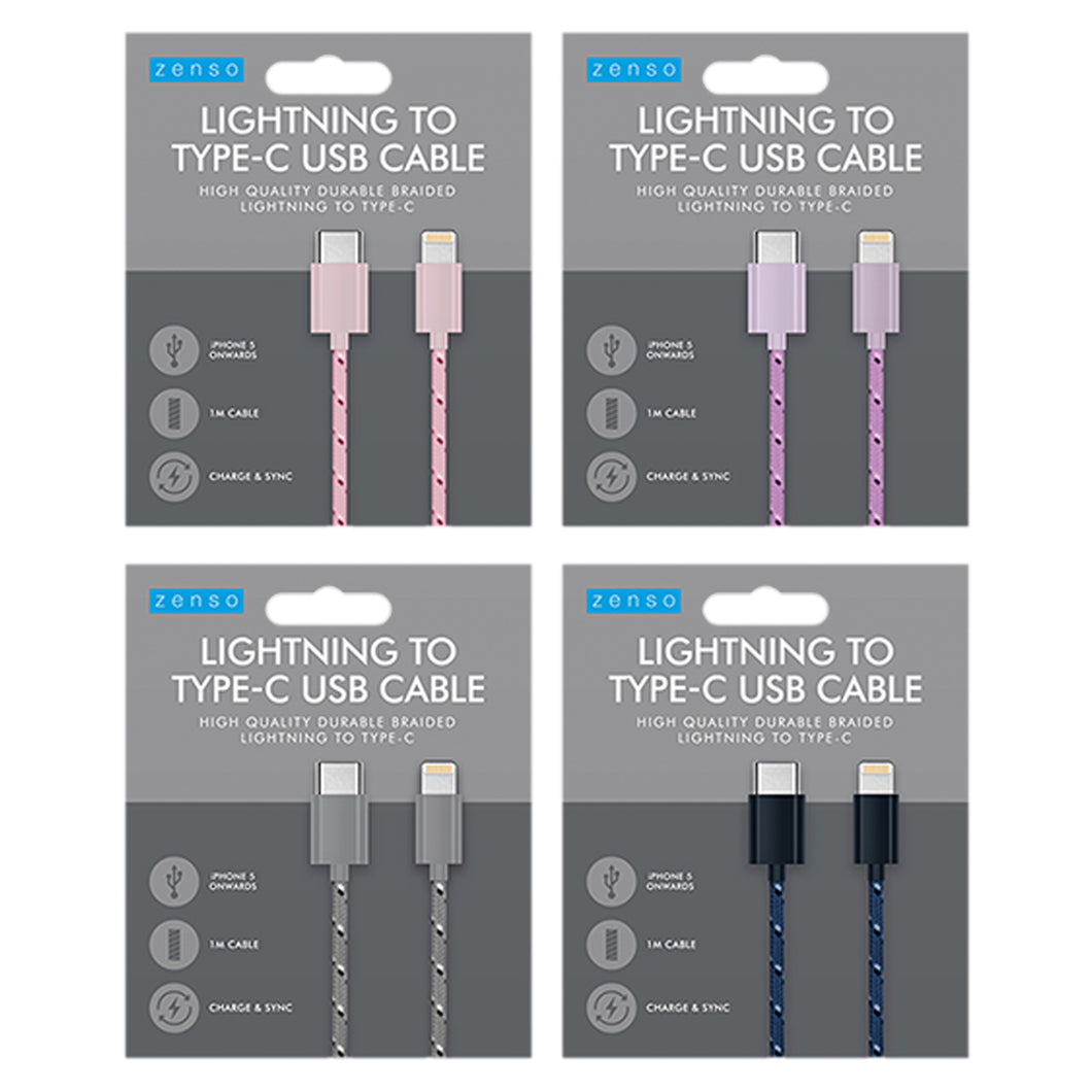 Zenso 1m Braided Charge Cable Lightning-TypeC Assorted