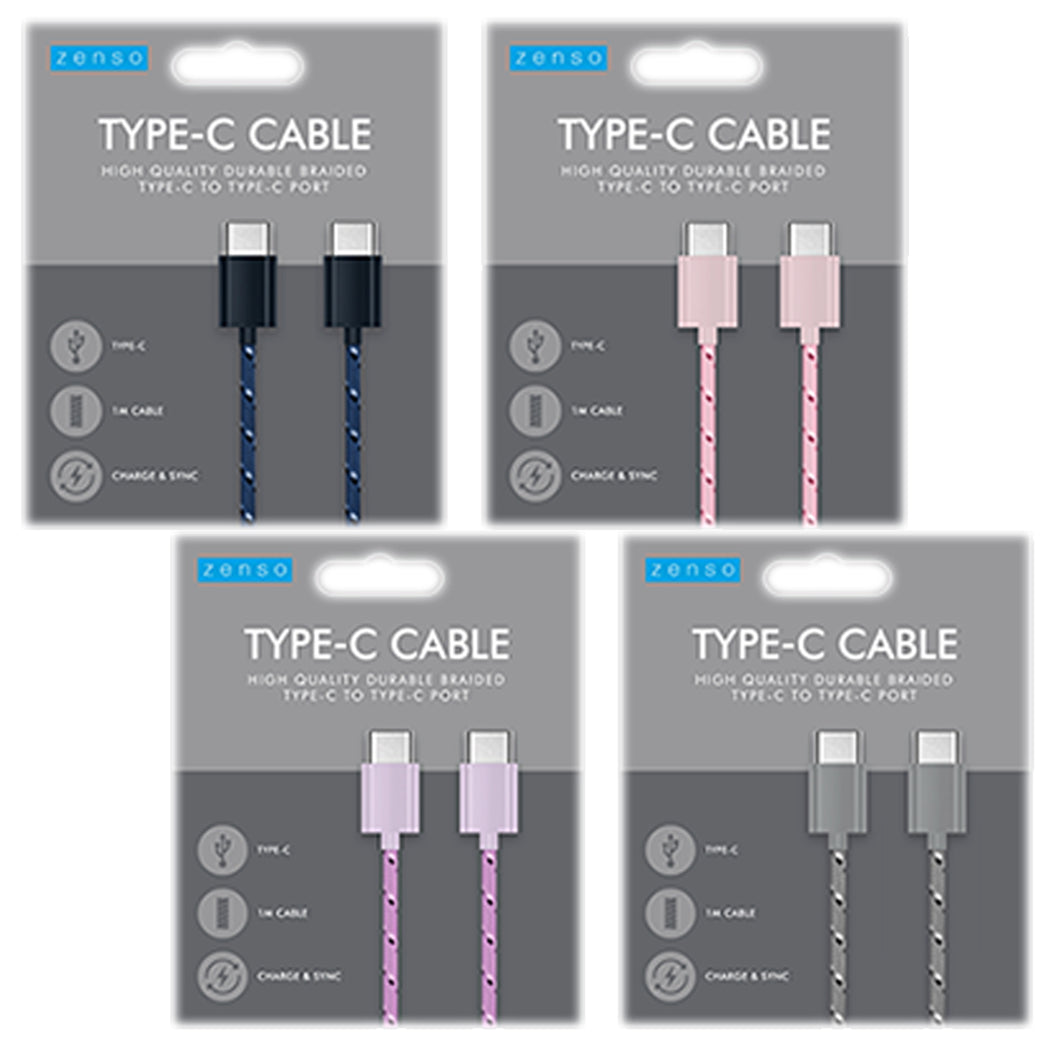 Zenso 1m Braided Charge Cable Type C-c Assorted
