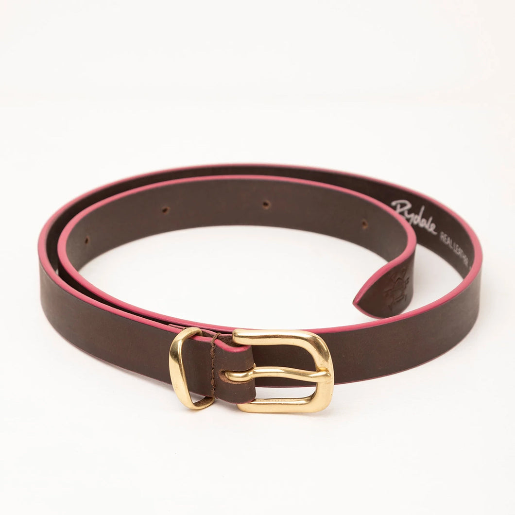 Brown Leather Belt For Women With Pink Contrast Edges