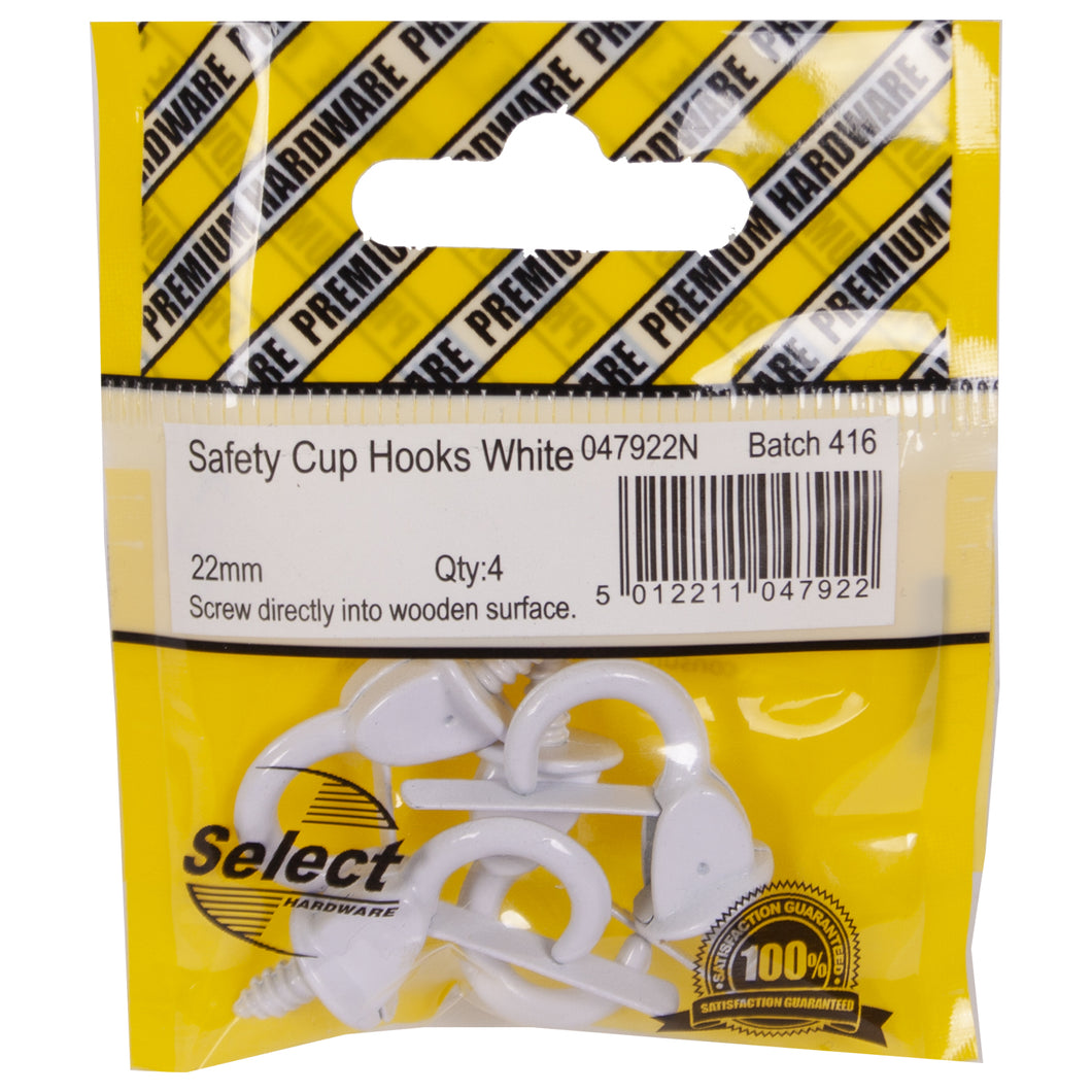 White Safety Cup Hooks 4pk