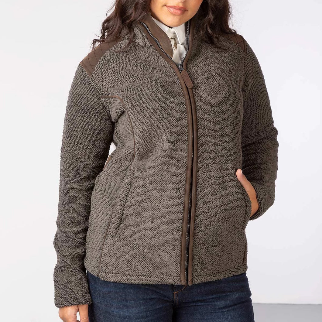 Charcoal Grey Fluffy Fleece Jacket For Women