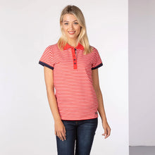 Load image into Gallery viewer, Red Striped Ladies Polo Shirt