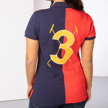 Load image into Gallery viewer, Ladies Number 3 Polo Shirt Red &amp; Blue