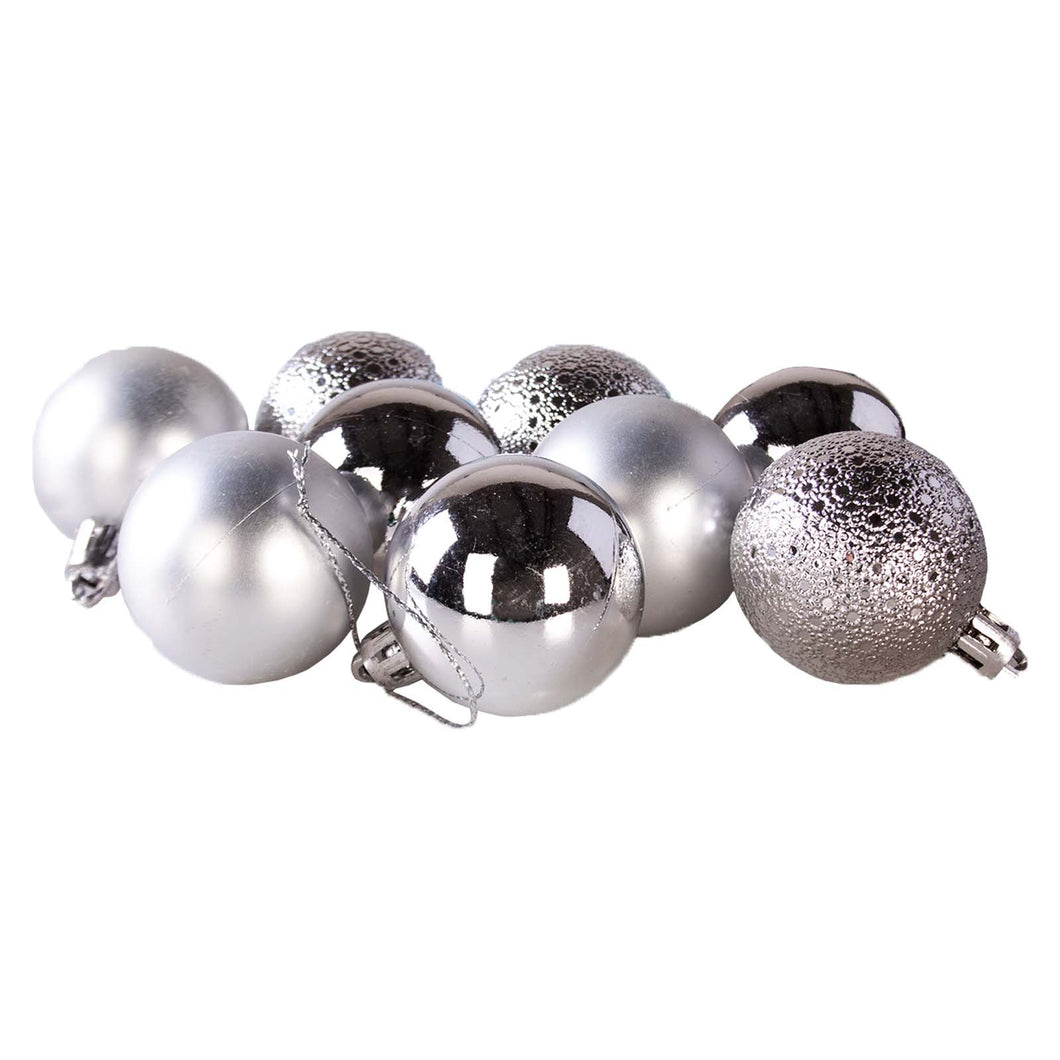 Pack of 9 silver baubles