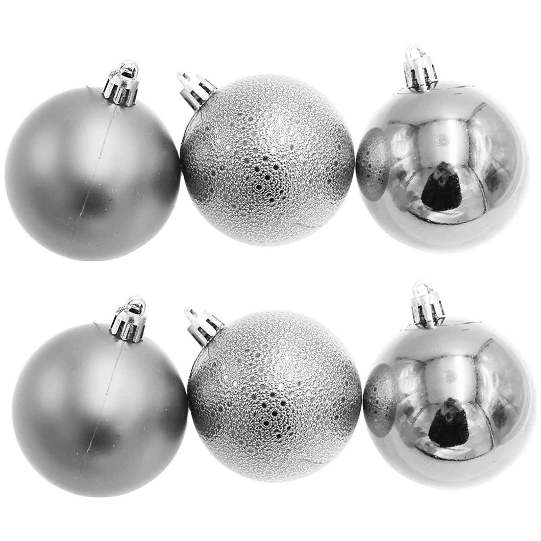 6 silver Christmas baubles