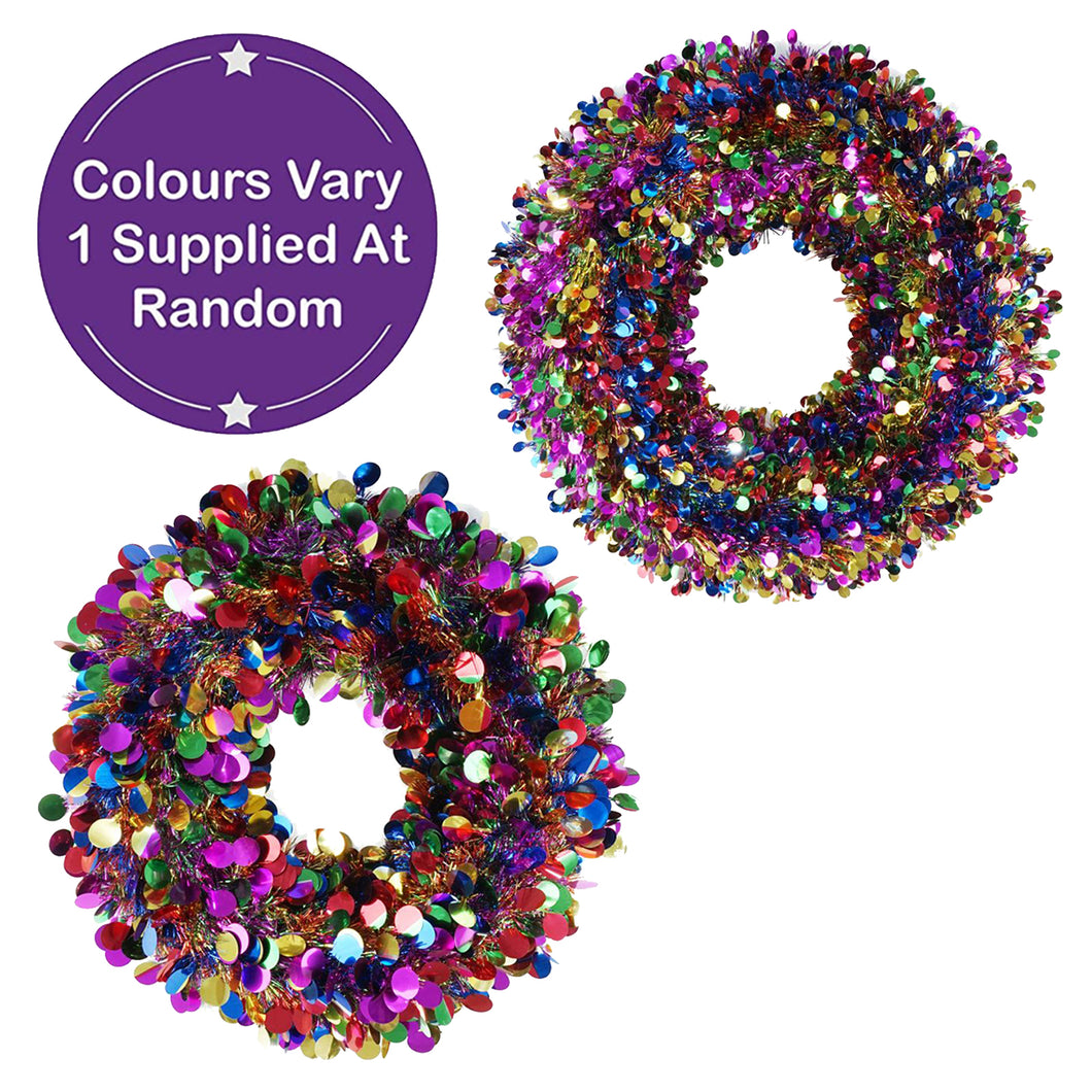 Rainbow Tinsel Dots Wreath 50cm