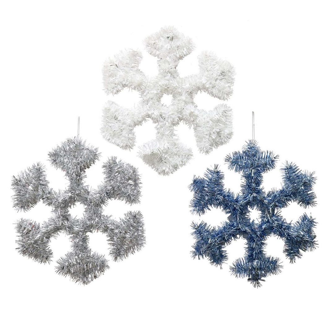 Tinsel Snowflake Wall Decoration 33cm Assorted