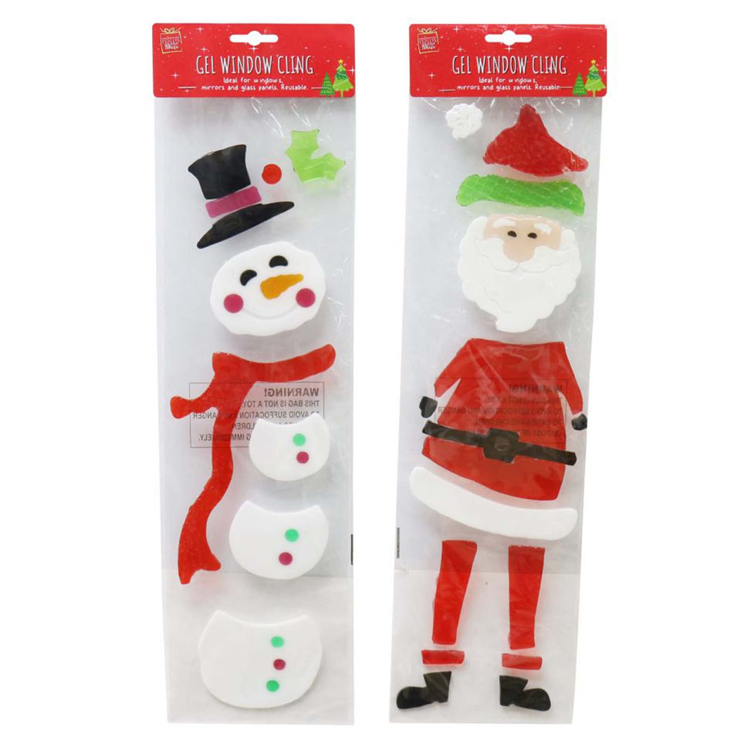 Jelly Window Stickers Assorted Snowman or Santa
