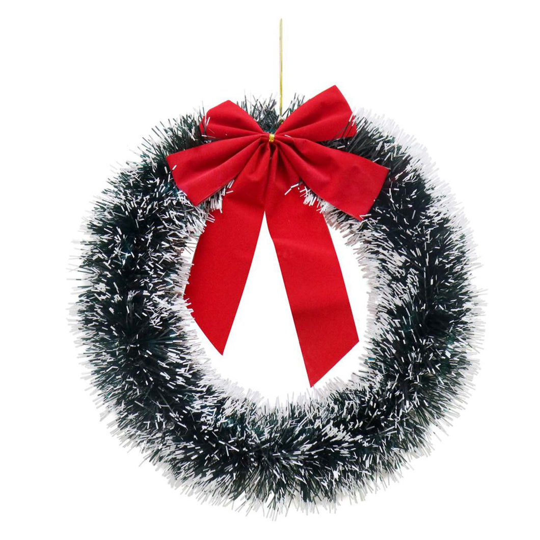 Tinsel Wreath with Red Bow 33cm