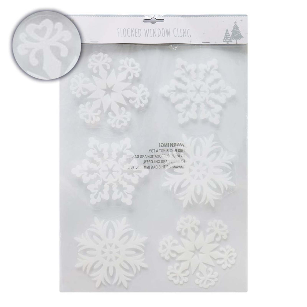 Flocked Snowflake Window Stickers - White